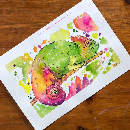 Colourful Chameleon Watercolour Painting