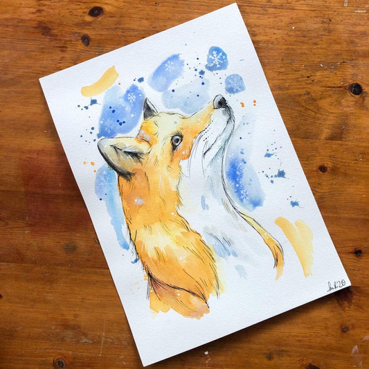 Snowy Fox Watercolour Painting