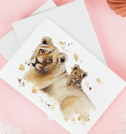 Lioness and Cub Greetings Card