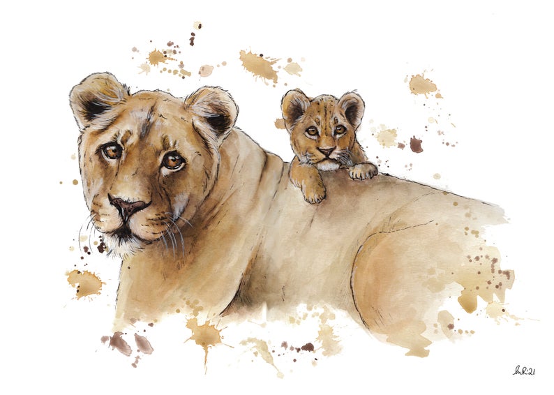 Lioness and Cub Greetings Card