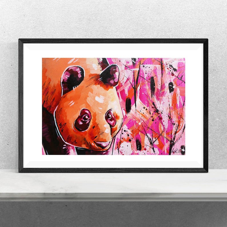 Pink Panda Abstract Art Print