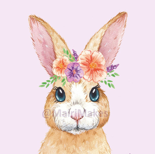 Flower Crown Bunny Illustration Print - Lilac/Purple