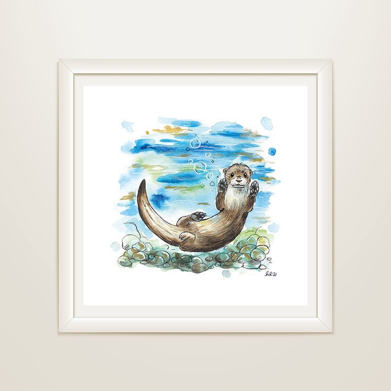 Swimming Otter Art Print
