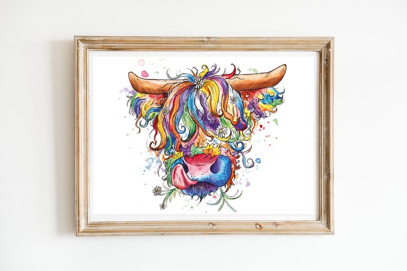 Rainbow Highland Cow Pride Print