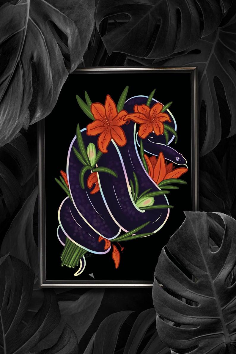 Dark Floral Snake Print