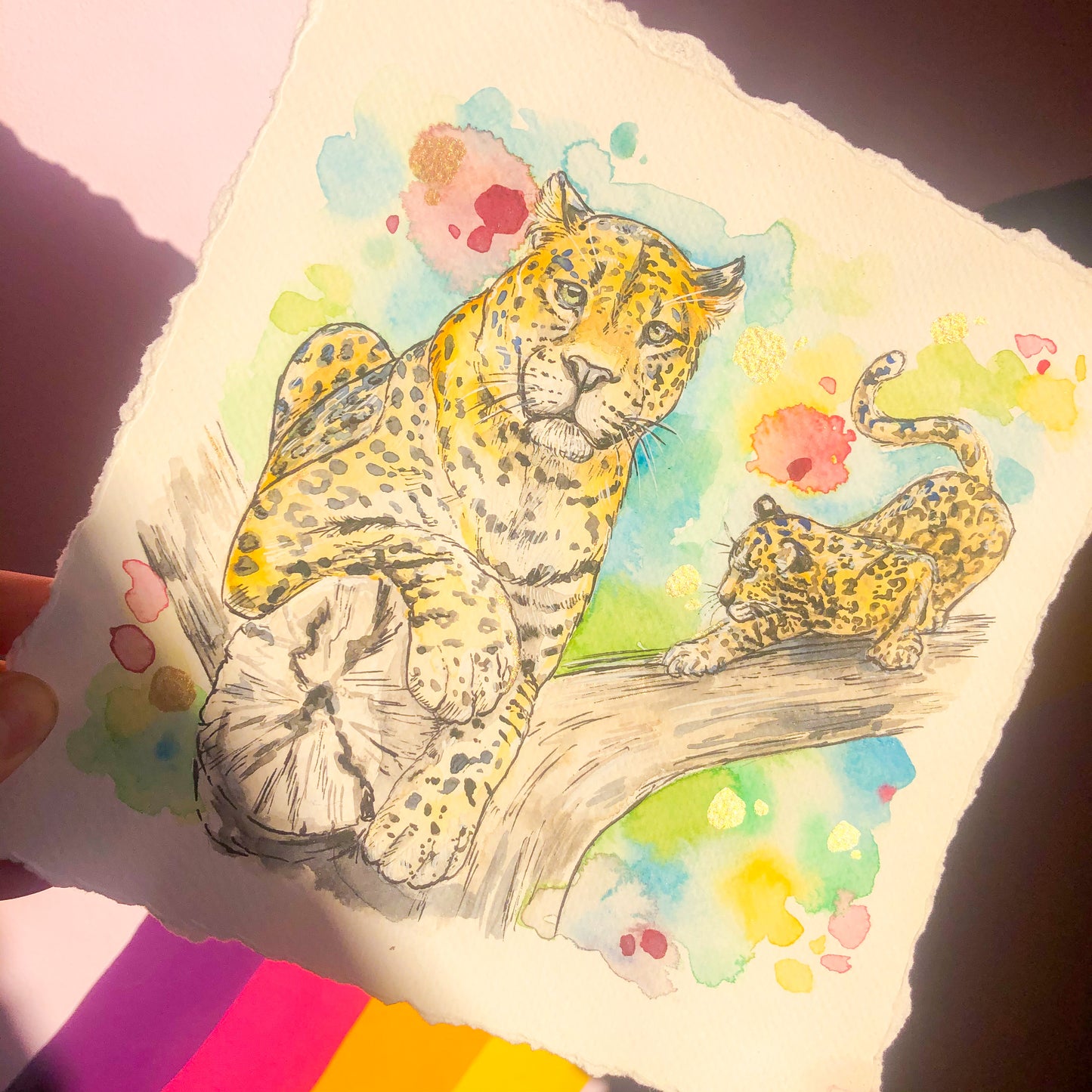 Jaguar and Cub Watercolour Painting