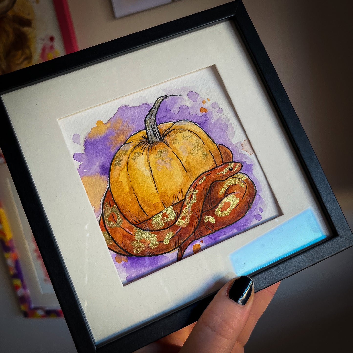Snake and Pumpkin Watercolour Painting - Laurie