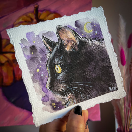 Black Cat Watercolour Painting - Nancy