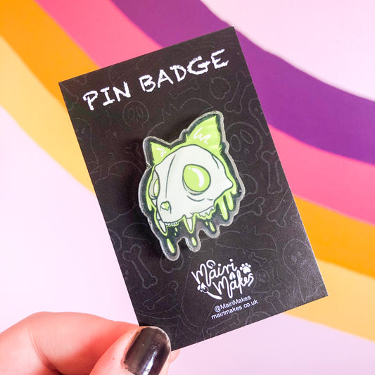 Cat Skull Pin Badge